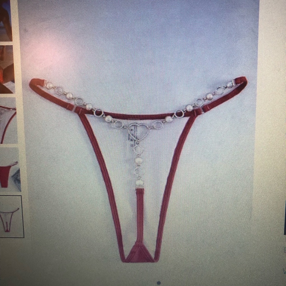Gem Detail Tied Backless Bikini Top Chain Link Bikini Bottom (Red) Size Medium - Picture 8 of 12